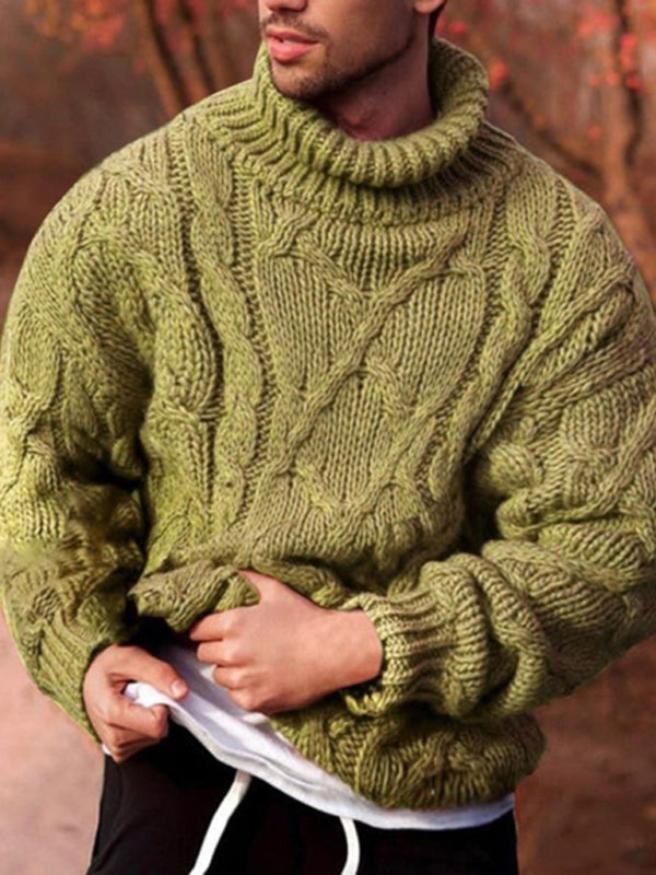 Men's Solid Color Fashion Casual Twist Turtleneck Sweater Pale green