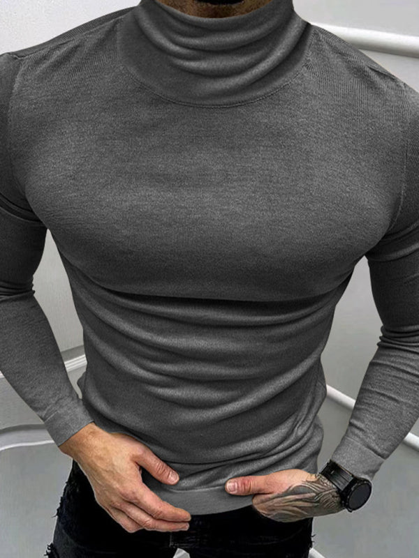 Men's Solid Color Turtleneck Long Sleeve T-Shirt Charcoal grey