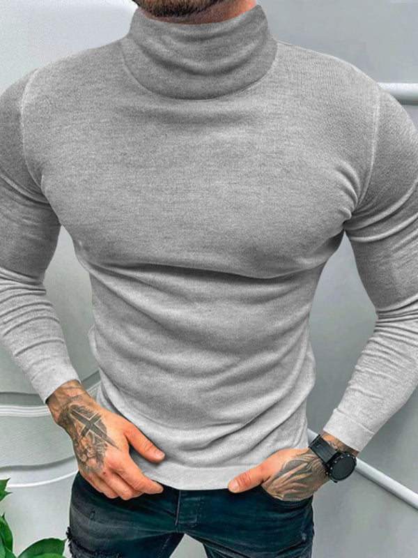 Men's Solid Color Turtleneck Long Sleeve T-Shirt Misty grey