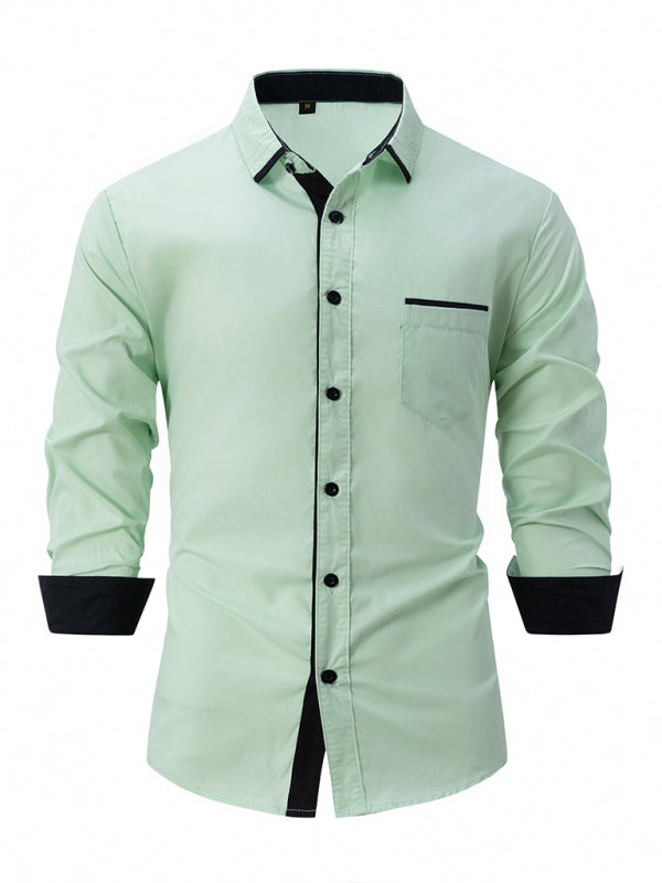 Men's Color Block Business Slim Casual Shirt Long Sleeve Shirt Pale green