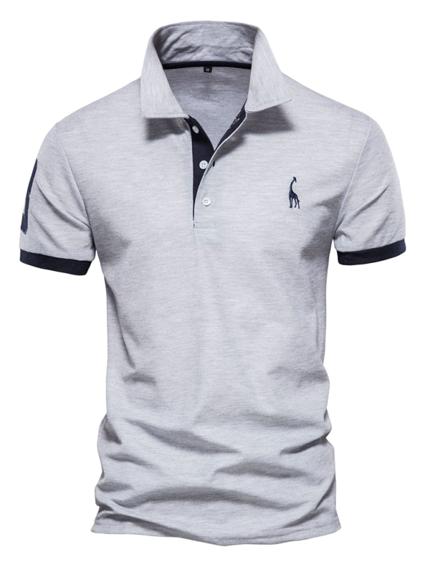 Men's short-sleeved lapel polo shirt with deer embroidery Grey