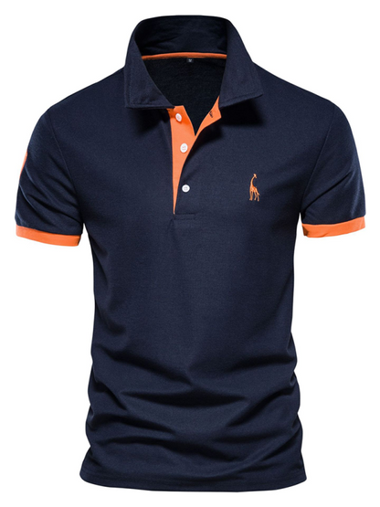 Men's short-sleeved lapel polo shirt with deer embroidery Champlain color