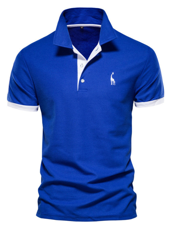 Men's short-sleeved lapel polo shirt with deer embroidery Royal blue