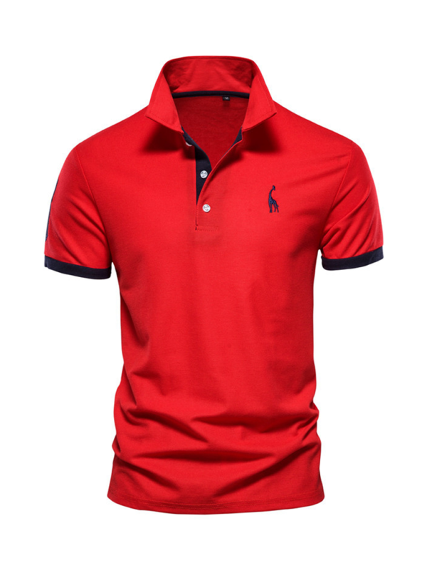 Men's short-sleeved lapel polo shirt with deer embroidery Red