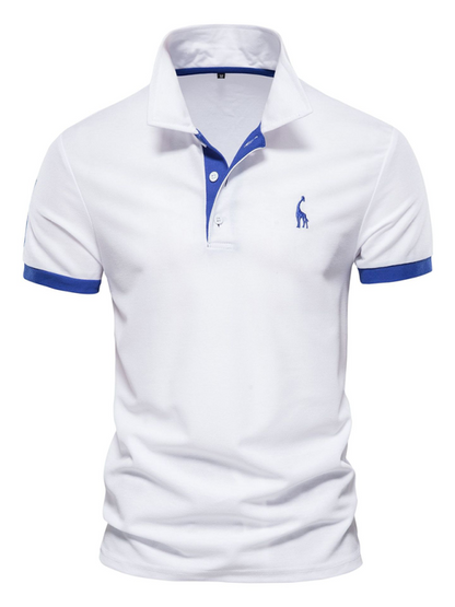 Men's short-sleeved lapel polo shirt with deer embroidery White