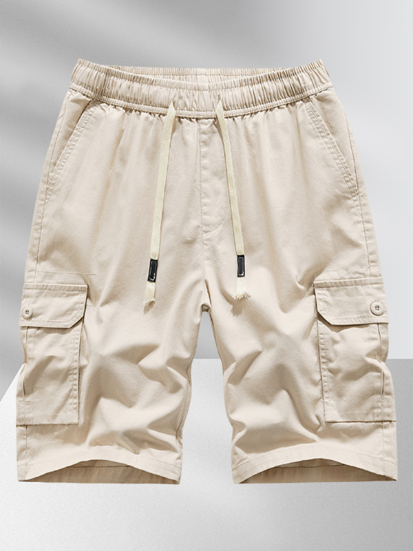 Men's Large Size Cotton Casual Pants Workwear Shorts Cream