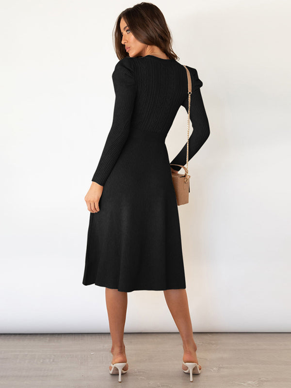 Women's Long Sleeve Cable Knit Sweater Dresses