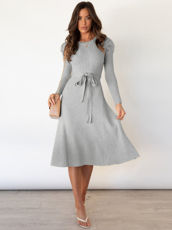 Women's Long Sleeve Cable Knit Sweater Dresses Neutral grey