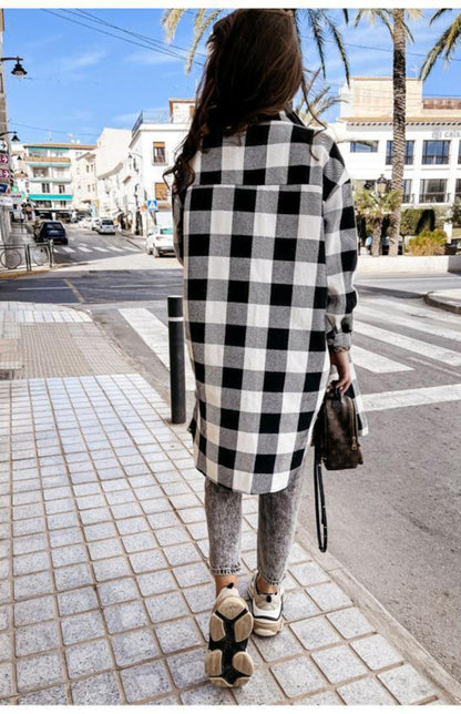 Women'S Long Plaid Shirt, Large Coat