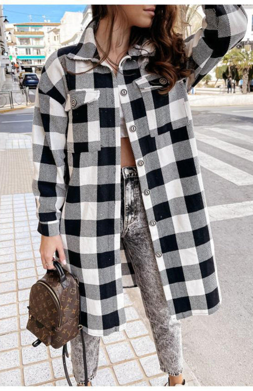 Women'S Long Plaid Shirt, Large Coat