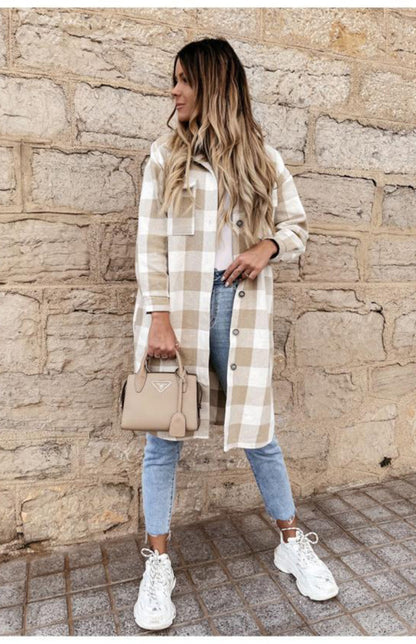 Women'S Long Plaid Shirt, Large Coat