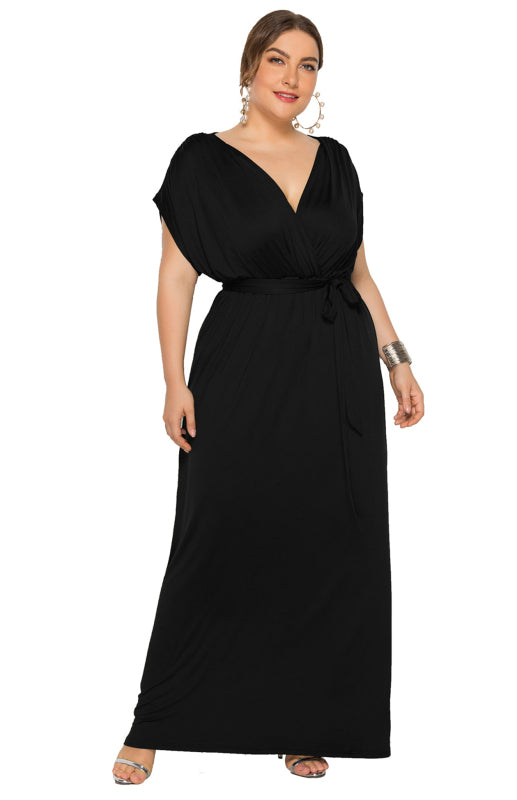 Women's Plus Size Deep V Solid Dress