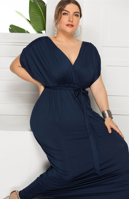 Women's Plus Size Deep V Solid Dress