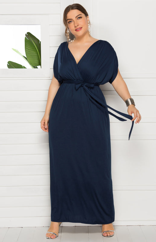 Women's Plus Size Deep V Solid Dress Purplish blue navy