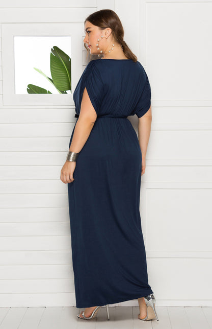 Women's Plus Size Deep V Solid Dress