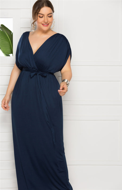 Women's Plus Size Deep V Solid Dress