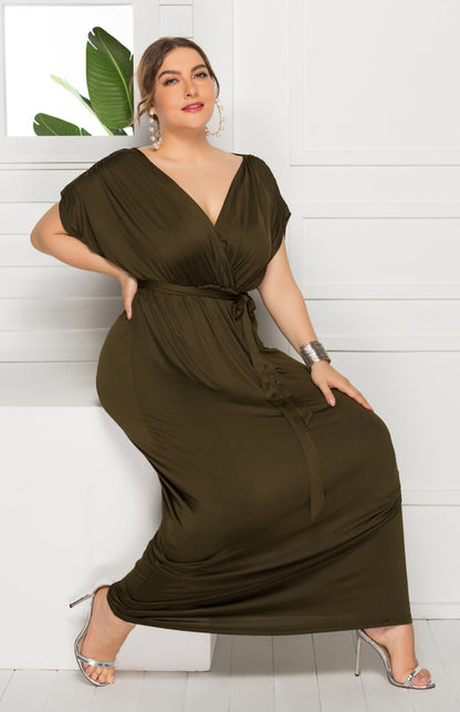 Women's Plus Size Deep V Solid Dress