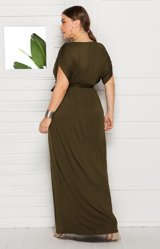 Women's Plus Size Deep V Solid Dress