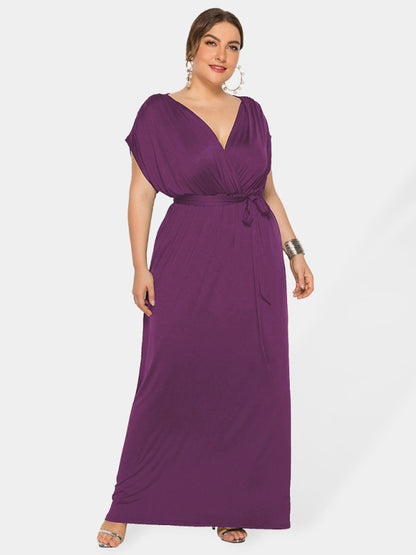 Women's Plus Size Deep V Solid Dress Purple