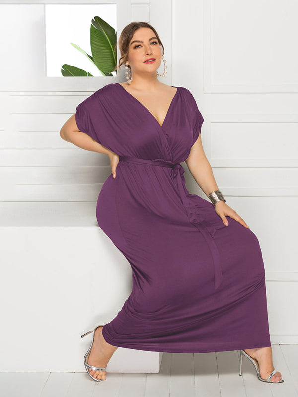 Women's Plus Size Deep V Solid Dress