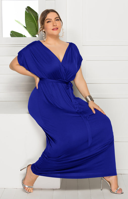 Women's Plus Size Deep V Solid Dress Royal blue