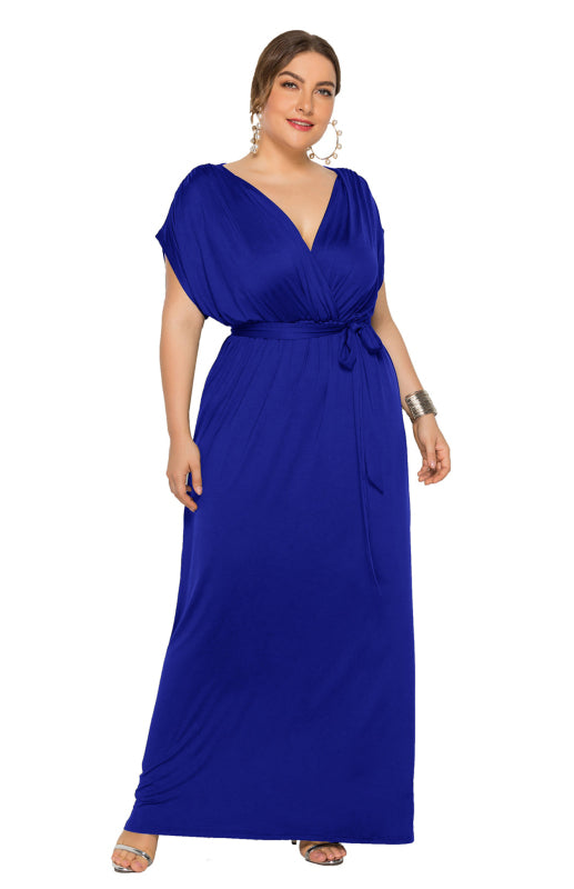 Women's Plus Size Deep V Solid Dress