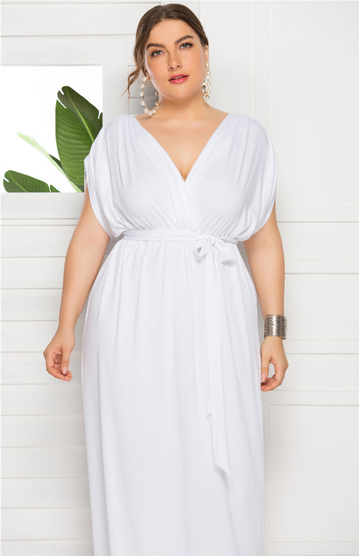 Women's Plus Size Deep V Solid Dress