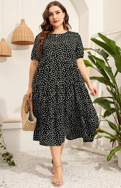 Women's Plus Size Short Sleeve Printed Dress Black