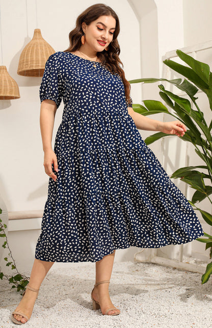 Women's Plus Size Short Sleeve Printed Dress