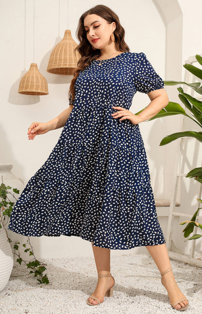 Women's Plus Size Short Sleeve Printed Dress