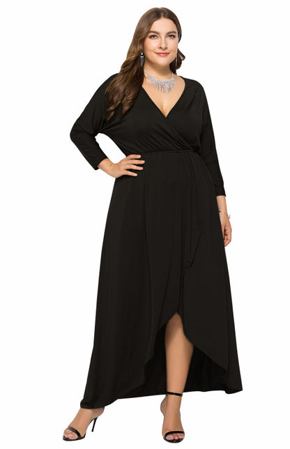 Women's Plus Size Solid Deep V Dress Black