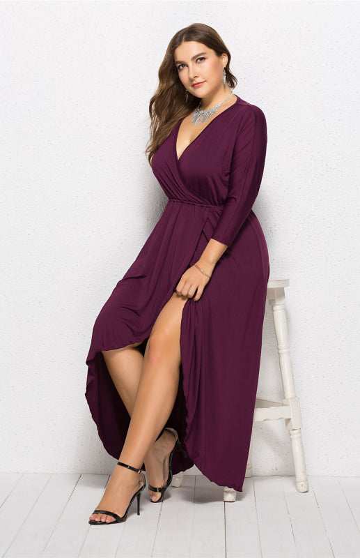 Women's Plus Size Solid Deep V Dress