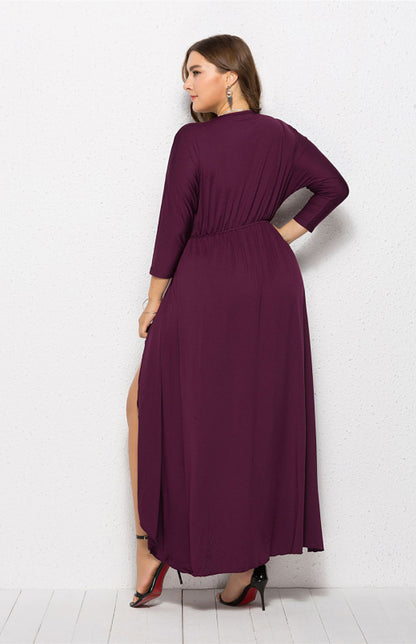 Women's Plus Size Solid Deep V Dress Purple