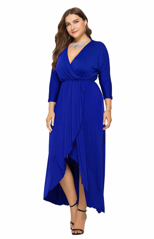 Women's Plus Size Solid Deep V Dress Royal blue