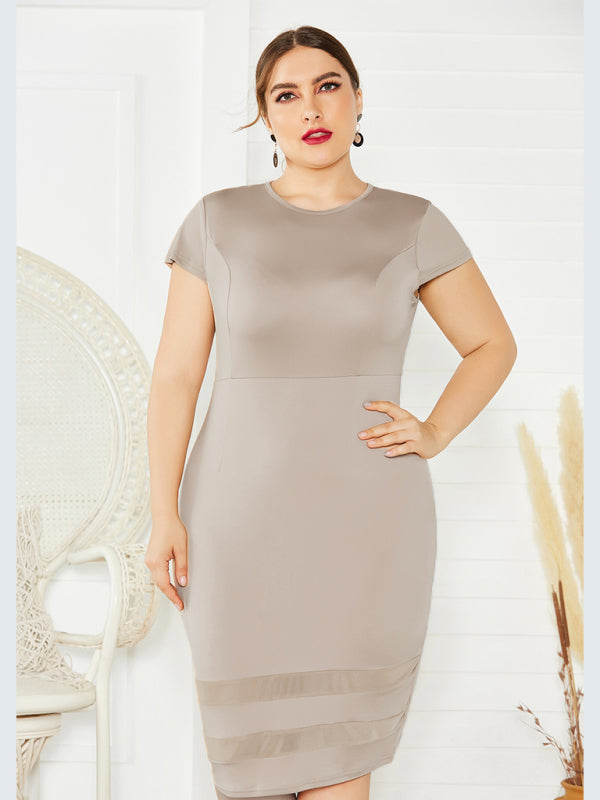 Women's Plus Size Solid Color Round Neck Short Sleeve Dress