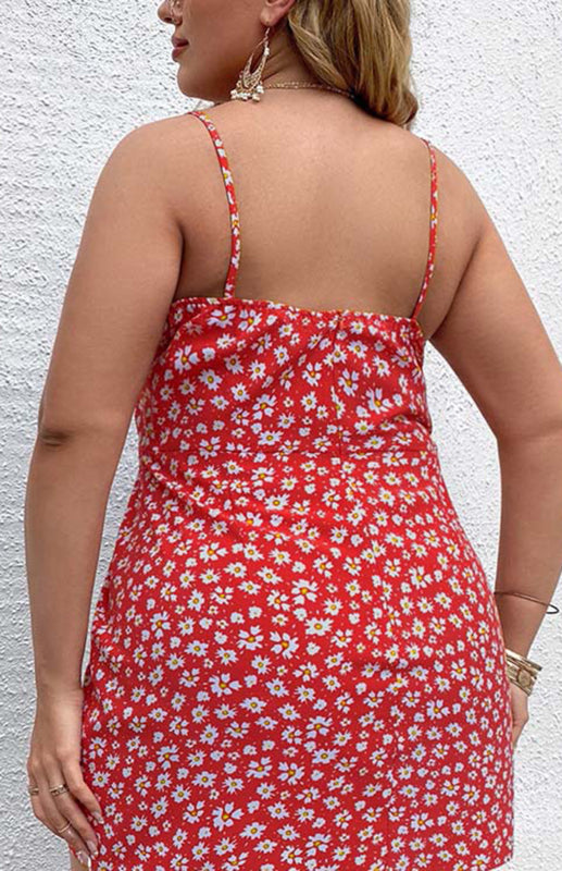 Women's Plus Size Floral Slit Sling Short Dress