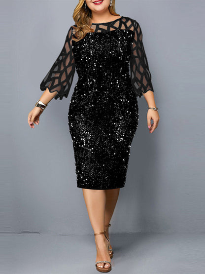 Women's Personalized Sequin Design Plus Size Dress Black