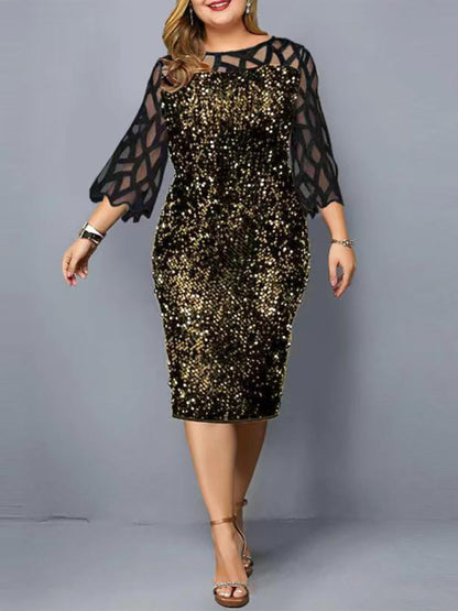 Women's Personalized Sequin Design Plus Size Dress Golden