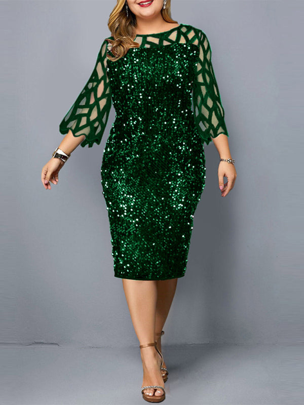 Women's Personalized Sequin Design Plus Size Dress Green