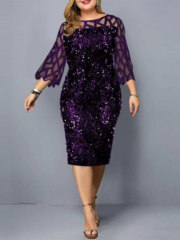 Women's Personalized Sequin Design Plus Size Dress Purple