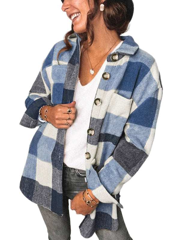 Plaid Shirt Women's New Breasted Pocket Casual Jacket