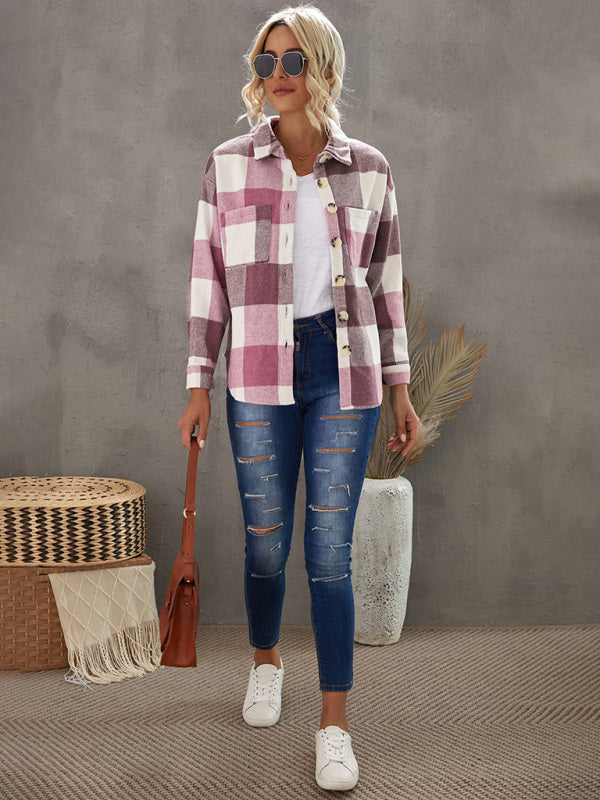 Plaid Shirt Women's New Breasted Pocket Casual Jacket