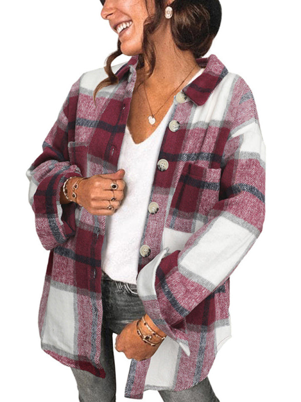 Plaid Shirt Women's New Breasted Pocket Casual Jacket