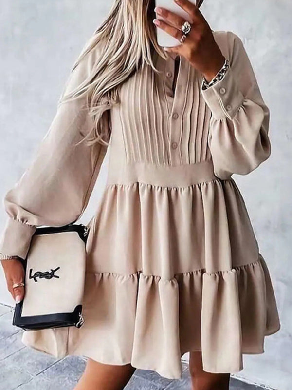 Women's Solid Color Elegant Balloon Sleeve Dress