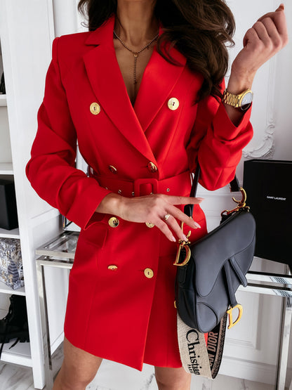 Long sleeve belt color suit dress coat for women New style Red