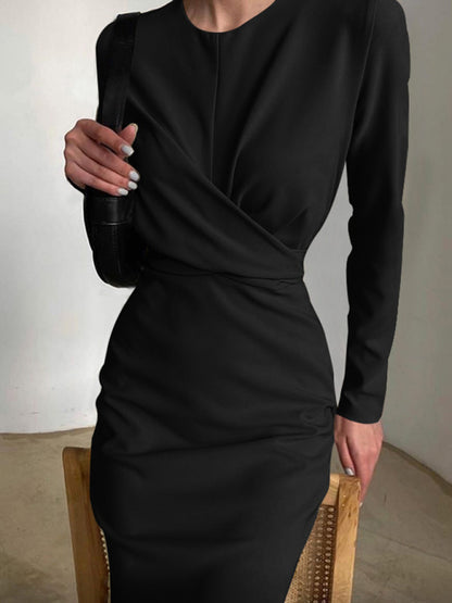 Women's solid elegant twist slit dress