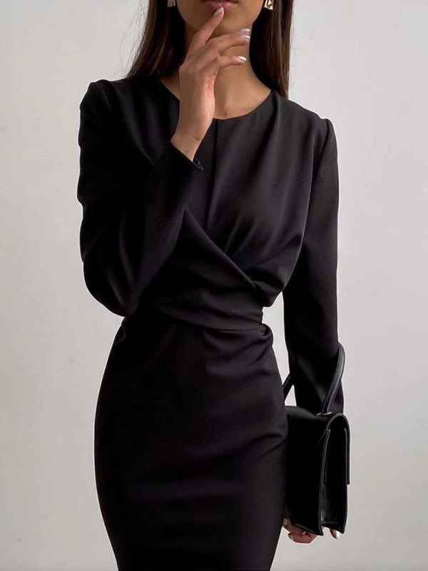 Women's solid elegant twist slit dress