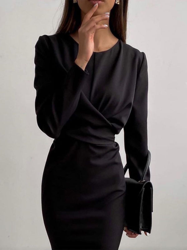 Women's solid elegant twist slit dress Black