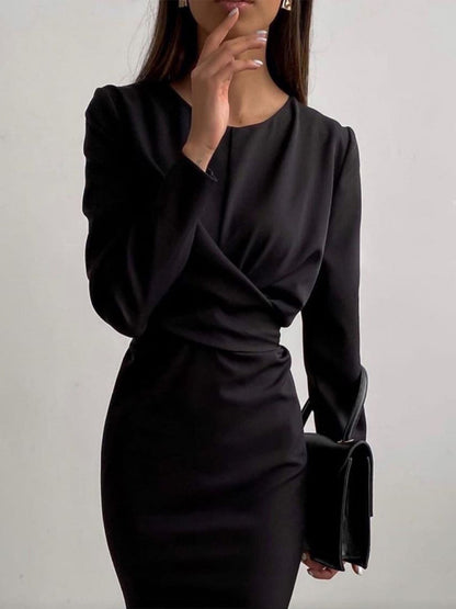 Women's solid elegant twist slit dress Black