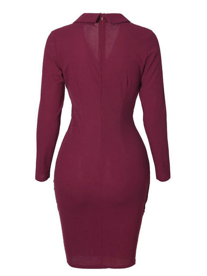 New Ladies Elegant Slim Suit Collar Dress